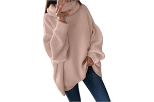 FTRGHNY Cowl Neck Sweater for Women Batwing Sleeve Loose Fit Knitted Sweater