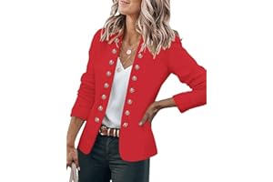 Roskiky Chaqueta casual lisa para mujer, chaqueta de trabajo con botones y cuello alto abierto