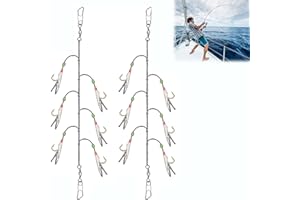 MIAYICAL Piume di sgombro, Set di 2 esche da pesca in mare pre-legate, Pre Legato Pesca Mare Rig con Perline Luminose Bionic Insetti Volanti Lure Rigs per sgombro, merluzzo, aringa, spigola