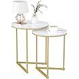 Marble Top Side Table Gold: 2 Nesting Small Sofa End Tables Round Bedside Nest Sets High Gloss Sintered Stone Marble Tabletop with Golden Metal Legs Nested Accent Tables for Living Room Offices