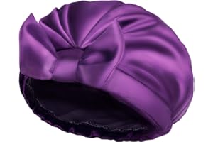 Auban Shower Cap Reusable,Ribbon Bow Bath Cap Oversized Large Design With Waterproof Exterior for All Hair Lengths,Great for Girls Spa Home Use (Purple)