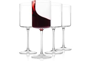 Sipour Copas de Vino Cuadradas con Tallo (50 cl) – Juego de 4 Copas de Vino de Cristal – Elegantes y Modernas Copas de Vino para Fiestas – Copas de Cristal Sin Plomo Sopladas a Mano