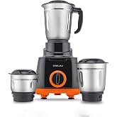 Bajaj Rex 500W Mixer Grinder | 3 Stainless Steel Jars with Multifunctional Blades | Nutri-Pro Feature for Efficient Grinding & Blending | Adjustable Speed Control | 1 Year Warranty | Black & Orange