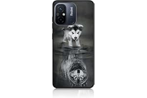 DiaryTown Funda para Xiaomi Redmi 12C Carcasa Protectora Antigolpes Silicona Case con Animale Diseño Bonito Cubierta Ultra Thin Cover Negro Mate Funda para Redmi 11A / Poco C55 - Perro/Lobo