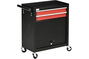 ‎DURHAND DURHAND Werkstattwagen mit 2 Schubladen, 1 Schrank, Werkzeugschrank mit Rollen, Werkzeugwagen mit Griff, ohne Werkzeug, Eva-Matte, max. 100kg Belastbar, Rot+Schwarz, Stahl