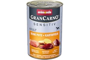 ANIMONDA VOM FEINSTEN Nourriture pour chien GranCarno Sensitiv Adult d’animonda, nourriture humide pour chien adulte, pur dinde + pomme de terre, 6 x 400 g