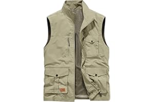 RLEHJN Gilet for Men UK Sale Clearance Quick Dry Cargo Vest Jacket Thin Activewear Vests Full Zip Stand Collar Coat Sleeveless Softshell Jacket with Pockets Outerwear for Outdoor Hiking Hunting Fishing