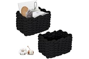 DBAATTZ Cestini Portaoggetti, 2 Pezzi Nero Cestini Portaoggetti in Corda di Cotone Intrecciato, 19x15x12cm Cestino Portaoggetti da Bagno, Cesto Portaoggetti in Corda di Cotone Intrecciata, per Bagno,Soggiorno