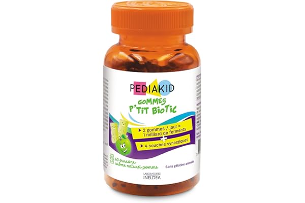 PEDIAKID - Gommes P'tit Biotic - Formule Naturelle au Délicieux Arôme de Pomme - Contribue à Enrichir la Flore Intestinale - Soutient les Défenses de l'Organisme - 60 gommes
