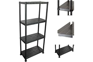KINZA COLLECTION - 4-5 Tier Metal Storage Shelves Rack Storage Shelf Kitchen Office Garage Shelving Standing Units – Adjustable – Rubber Feet – Holds 50 kg Weight (4 Tier – Plastic Shelving)