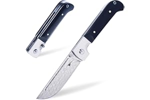 Zetterrank XXL Coltello Pieghevole, Coltello da Caccia in Acciaio VG10, Coltello Damasco Affilato e Dure, Maniglia Lunga Ergonomica in Legno