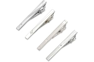 LEMLIN 4 Pièces Pince à Cravate Homme,Pince à Cravate Classique en Cuivre,Épingle à Cravate Slim pour Mariage,Affaires,Travail,Vie Quotidienne,Cadeau Homme Élégant(Argent)