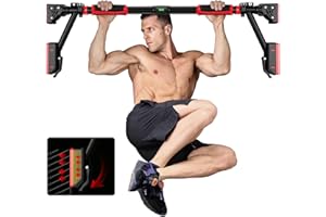 Barre de traction MERUYOO pour cadre de porte à suspendre sans vis et pas de glissement - Barre de traction professionnelle avec poignées rembourrées - 99-120 cm