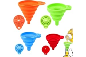 MIHUTU Set di 4 imbuti pieghevoli in silicone, imbuto in silicone, imbuto pieghevole per Cucina e Trasferimento Liquidi, Conserve, Marmellate, sale, pepe, oli, liquidi e polveri, 4 misure (S/M/L/XL) 4 Colori
