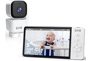 GHB Babyphone mit Kamera 5 Zoll 350° Rotation 5000mAh 720P Nachtsicht VOX-Modus Digitalzoom GegensprechfunktionTemperaturanzeige ABM720C