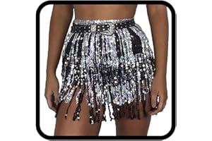 Zookey Gonna di Paillettes Wrap Gonne di Frange Rave Nappa Gonna di Danza Ventre Hip Sciarpa Festival Costume per Le Donne e Le Ragazze