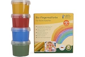 Grünspecht Bio-Fingermalfarbe, Fingerfarben Set für Kinder, 4 Farben aus natürlichen Rohstoffen, cremig, gelb, rot, grün, blau (691-00)
