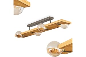 HOFSTEIN Lampa sufitowa Santorum, lampa sufitowa vintage z metalu/drewna w kolorze starego srebra/naturalnym, lampa w stylu retro, 4 x E27, bez żarówek