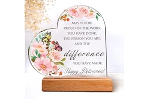 VETBUOSA Retirement Gifts for Women, Acrylic Heart Plaque Retirement Gifts for Men, Inspirational Retirement Decorations Gifts for Retired Coworkers Friends Teacher Nurser, Happy Retirement Decorations
