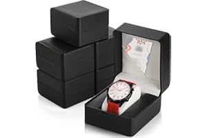 Noamus 6 Pack PU Leather Watch Gift Box, Single Watch Storage Case with Removable Pillow, Portable Black Wristwatch Display Box, Premium Luxury Travel Pocket Watch Case for Men and Women