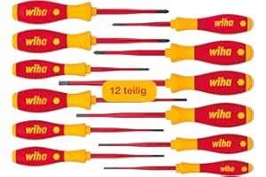 ‎WIHA Wiha Schraubendreher Set 12-teilig, VDE geprüft, isoliert 1.000 V (41003) I Profi Schraubenzieher Set mit dünner Spitze Schlitz/Kreuz/Kreuzschlitz/Torx/Plusminus I Elektriker Werkzeug