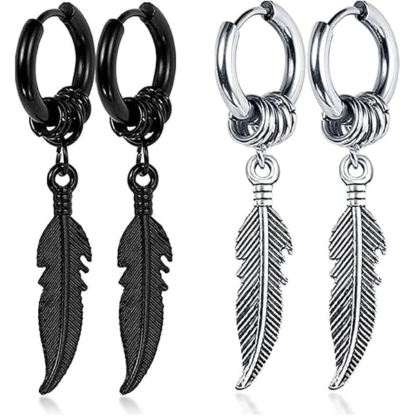 Orecchini Pendenti A Cerchio Con Fulmine – Cuffia In Acciaio Inossidabile Unisex – Nero - 2