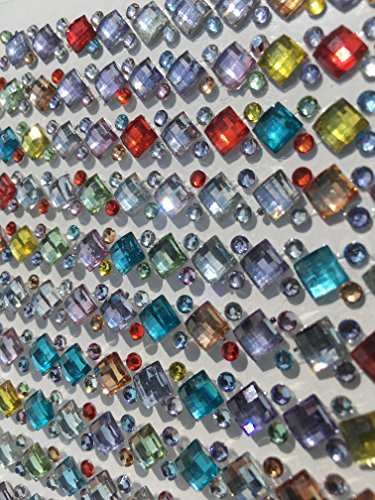 1380 Stück glitzernde Strasssteine selbstklebend rund + eckig quadratisch bunt rund basteln Gltzersteine Schmucksteine viereckig Strass Steine zum Verzieren von CRYSTAL KING - 2