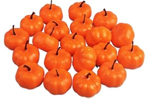Songjum 20Pcs Mini Calabazas Artificiales Muy Realistas Calabazas Decoracion Otoño Calabazas de Plastico para Otoño Boda Halloween Acción de Gracias Mesa Decoraciones de Cosecha de Otoño