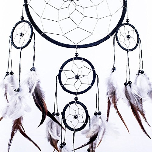 Traumfänger ~ handgemachte traditionelle schwarz, weiß und Silber 20cm Durchmesser 50cm lang! - 2