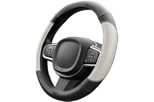 Upgrade4cars Couvre Volant Voiture Noir Blanc Simili Cuir | Housse de Protection Taille Universel 37-38 cm | Accessoires Auto Decoration Interieur Protege