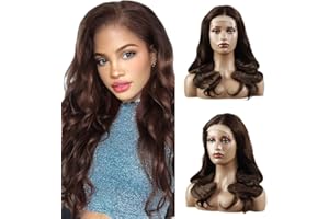 Hxxcoup Lace Front Wig 4X1 T Part Wig Human Hair Wig Body Wave Human Hair Wig Chocolate Parrucca Parrucca Donna Capelli Veri Umani Top Swiss Lace Wig No Tangle for Woman 18 Inch