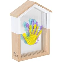 Kit Impronte Famiglia 5 Pastel - Regalo Neonato, Made In France, Con Supporto Legno E Plexiglass