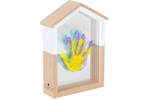 Clairot kit empreintes mains pieds bébé, enfant et famille jeunes mamans et papas idée originale cadeau naissance souvenir cadre photo bois maison support 4 plaquettes
