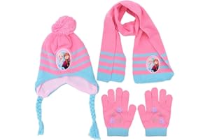 BESTZY Frozen Hat Scarf Gloves Set, Girls Frozen Winter Hat and Mitten Knitted Hat Mitten Warm Winter Cold Weather Accessory Set for Children Girls Gift Age 2-6