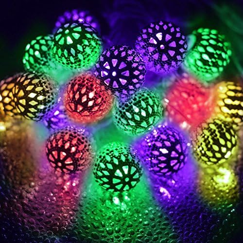 20 Moroccan Metal Ball Solar Powered String Lanterns LED Indoor or Outdoor Fairy Lights. Multicolor. 1PACK.