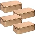 MAKINGTEC 4Pcs Tins Containers, Metal Rectangular Empty Hinged Tins Box, Portable Storage Box with Lid, Small Box Set for Home Organizer(Golden)