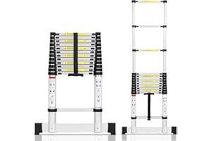 ‎CECAYLIE Cecaylie Aluminium Teleskopleiter 5M mit Stabilisator, Ausziehbare Leiter, Rutschfester Aluleiter Stehleiter Mehrzweckleiter Ausziehbar Aluminiumleiter, 150 kg Belastbarkeit