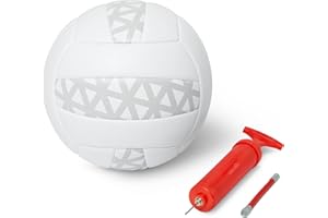 Amazon Basics Size 5 Indoor Outdoor Volleyball with Pump - PVC Leather Training Ball with Reinforced Stitching and Butyl Bladder, White and Grey