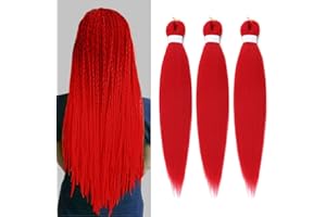 ‎CHRAYLEND Vorgedehntes Flechthaar Easy Braid Professional Juckreizfreie Kunstfaser-Häkelborten Yaki Texture Hair Extensions 3 Packungen Braid Hair 66cm Rot#