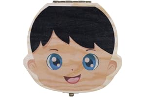 HGY Boîte Dents De Lait,Dent De Lait,Couleur Version Lait for bébé Dents Organisateur Nourrisson Dents en Bois Boîte de Rangement (Couleur espagnole Boy)