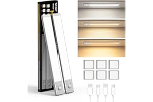 Smiling Shark Luz LED con Sensor de Movimiento, HM-02 30 cm Luz de Armario Magnetica 2000 mAh Recargable Ultrafino & Fácil Instalación & 3 Colores LED Adhesiva Cocina Sótano Garaje Gabinete (2 PACK)