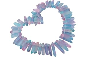 KYEYGWO Titanium Beschichtet Kristall Punkt Perlen Grobe Stein Sticks Spikes Natürliche Quarz Gebohrt 15 Zoll Strang Lose Perlen für Schmuck Machen