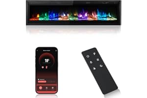 M.C.Haus Insert de Cheminée Electrique Mural Autonome en Métal avec Flamme Colorée, Télécommande avec Cristal (50"/127cm, Smart WiFi)