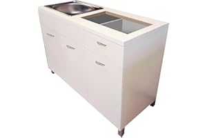 MABEL Mobile Cucina Bianco con 3 Ante e 1 Cassetto con Foro per Piano Cottura 2 Fuochi e Lavello Cucina Mobile da Cucina in Legno Nobilitato Antigraffio Facile da Montare - L 120 x P 50 x H 85 cm