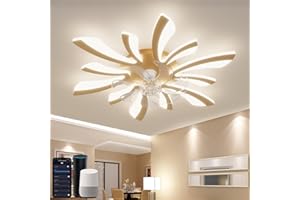 YUNLONG Smart Plafonnier Ventilateur de Plafond, WiFi Ventilo Plafond avec Lumière Compatible with Alexa Google Home, Luminaire Ventilateur Techo pour Chambre, Cuisine, Or