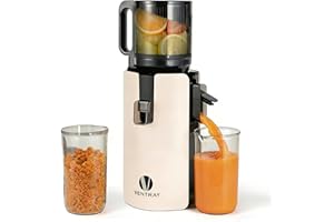 ‎VENTRAY Ventray Ginnie Slow Juicer Entsafter | Elektrische Saftpresse mit 120mm Einfüllschacht für ganze Früchte & Gemüse | Doppelte Filterung | BPA-frei und einfach zu reinigen (Elfenbein)