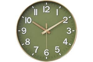‎HZDHCLH HZDHCLH Wireless Wall Clock, 30 cm, Silent Wall Clock, No Ticking Noise, Modern Battery Operated Clock for Home, Kitchen, Living Room, Office, Wall Decoration (Golden Green)