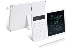 SIKAI Calculadora 2 en 1 con Tableta de Escritura LCD, calculadora de sobremesa con Calendario electrónico, Pantalla LCD de 10 dígitos, calculadora para Estudiantes, Oficina, Negocios, Instituto (Blanco)