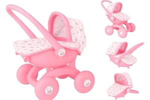 SKYTE BabyBoo 4-IN-1 My First Pram Baby Doll Pushchair & Stroller Toy for Toddlers Interchangeable Pram with Carry Cot & Pushchair Perfect Role Play Toy for Boys & Girls Ages 18M+ Pink Stroller