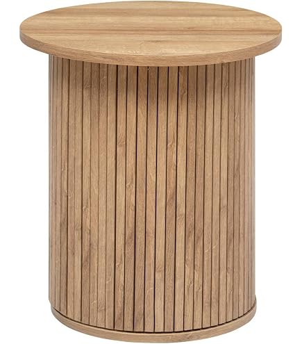 Atmosphera Table Basse Colva Effet Bois - Plateau Déperlant - D70cm X H40cm - Idéale Salon, Chambre Ou Bureau